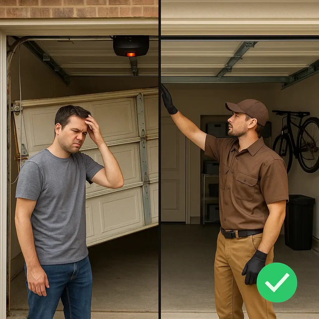 Homeowner performing garage door maintenance in Cedar Park TX
